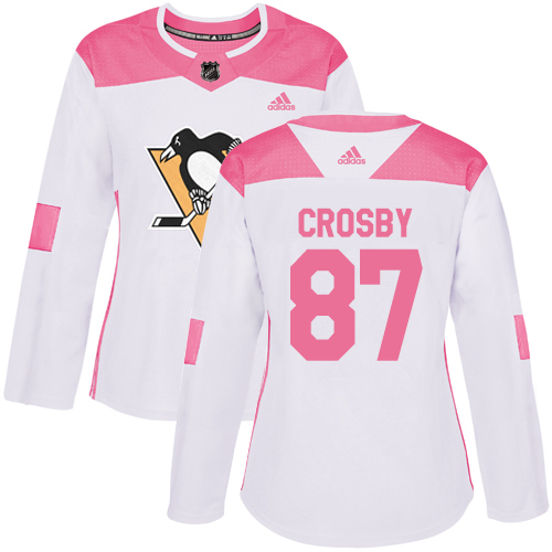 Adidas Penguins #87 Sidney Crosby White/Pink Authentic Fashion Women's Stitched NHL Jersey